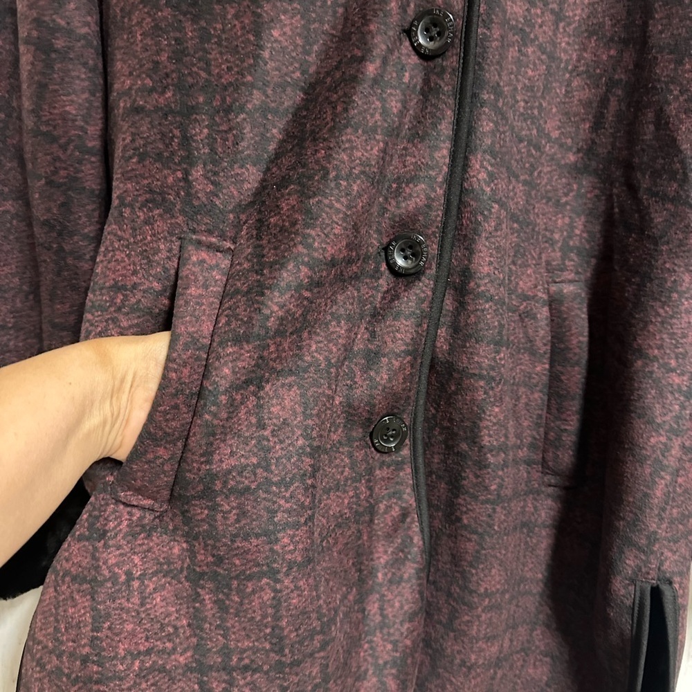 Ike Behar Burgundy Plaid Teddy Hooded Jacket Size L - Picture 6 of 6